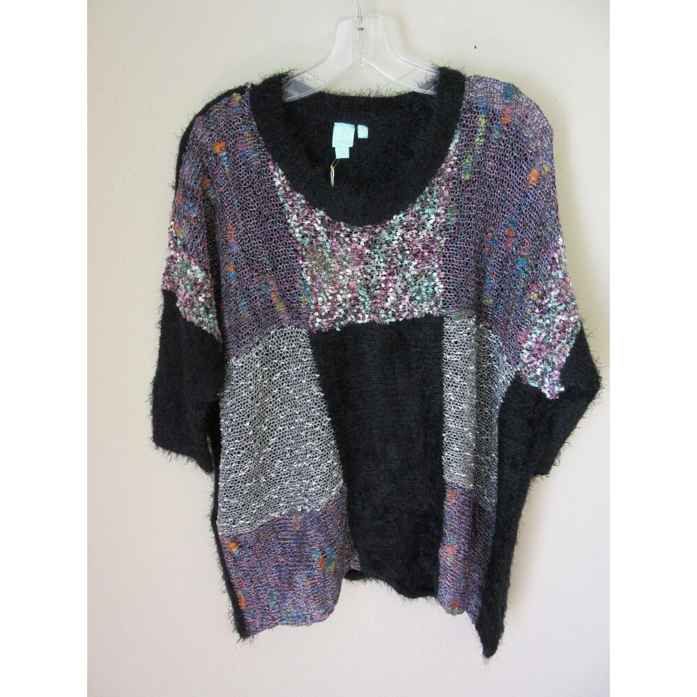 SHU SHU Black Patchwork Size S/M Pullover 3/4 Sleeve Career Dinner Sweater